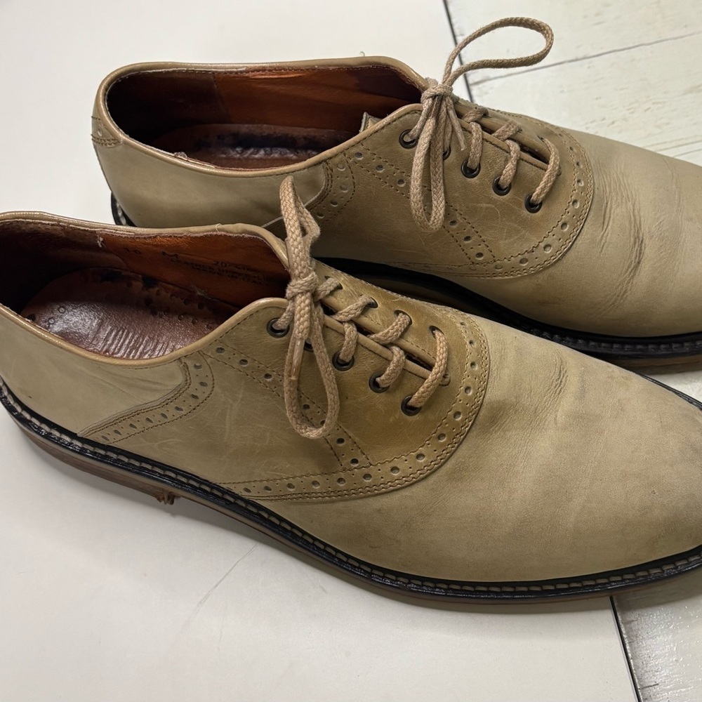 Johnston & Murphy Saddle Oxfords Mens Size 10 M Beige Leather Block Heels Italy